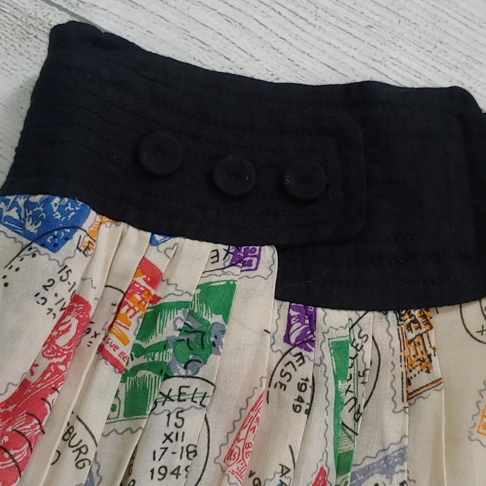 Edme & Esyllte Colorful Stamp Print A-Line Skirt with Black Waistband - Picture 2 of 7